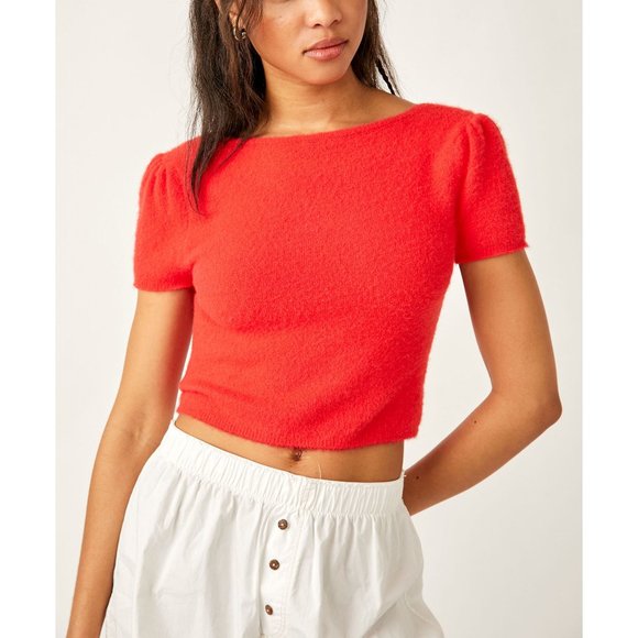 NWT FREE PEOPLE Keep Me Warm Crop Top / Red Pop - Picture 5 of 7